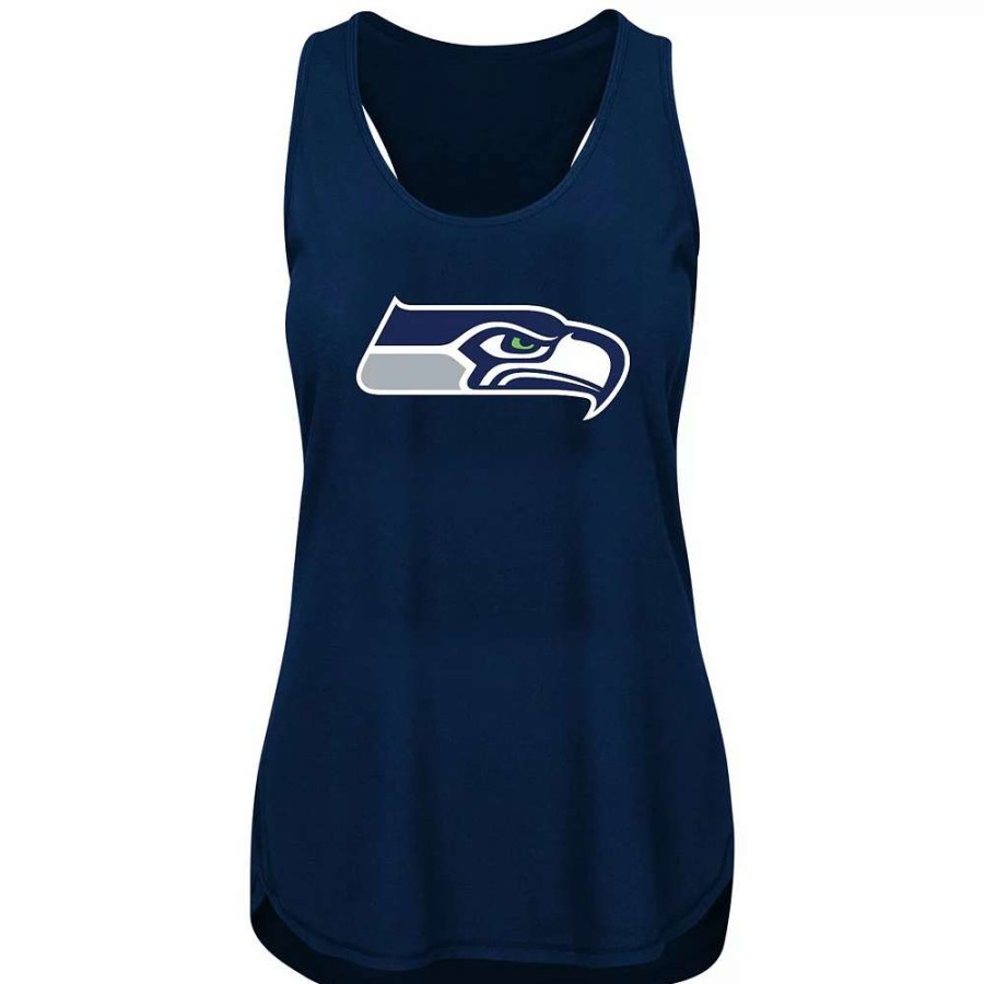 Tops * | Women'S College Navy Seattle Seahawks Plus Size Racerback Tank Top