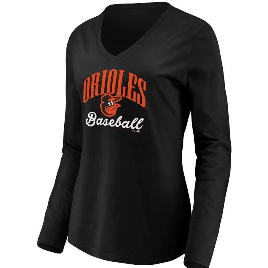 Tops * | Women'S Fanatics Branded Black Baltimore Orioles Victory Script V-Neck Long Sleeve T-Shirt