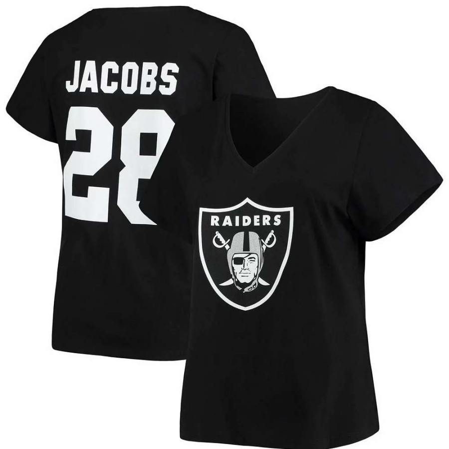 Tops * | Women'S Fanatics Branded Josh Jacobs Black Las Vegas Raiders Plus Size Name & Number V-Neck T-Shirt