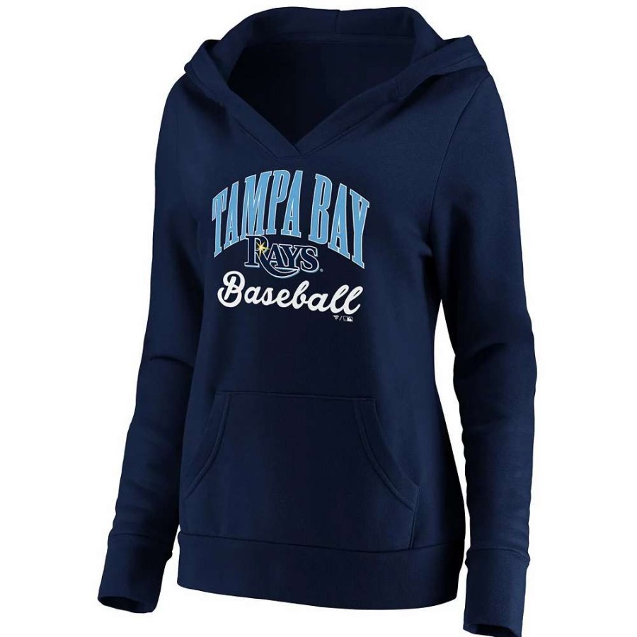 Tops * | Women'S Fanatics Branded Navy Tampa Bay Rays Victory Script Crossover Neck Pullover Hoodie