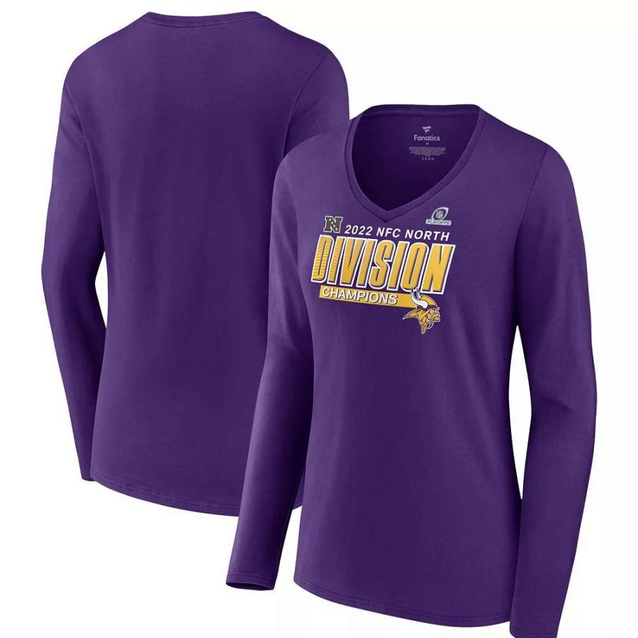 Tops * | Women'S Fanatics Branded Purple Minnesota Vikings 2022 Nfc North Division Champions Divide & Conquer Long Sleeve V-Neck T-Shirt