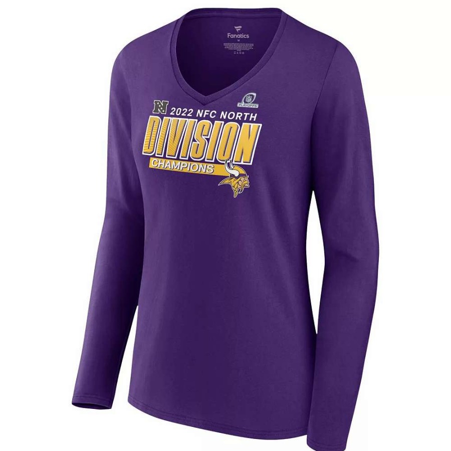 Tops * | Women'S Fanatics Branded Purple Minnesota Vikings 2022 Nfc North Division Champions Divide & Conquer Long Sleeve V-Neck T-Shirt