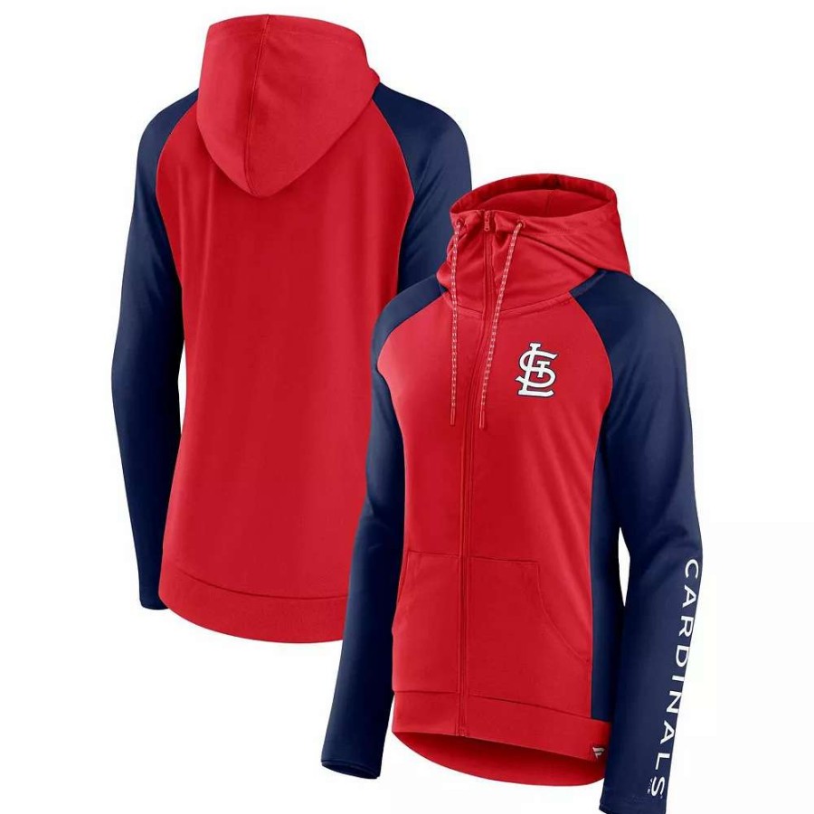 Tops * | Women'S Fanatics Branded Red/Navy St. Louis Cardinals Iconic Raglan Full-Zip Hoodie