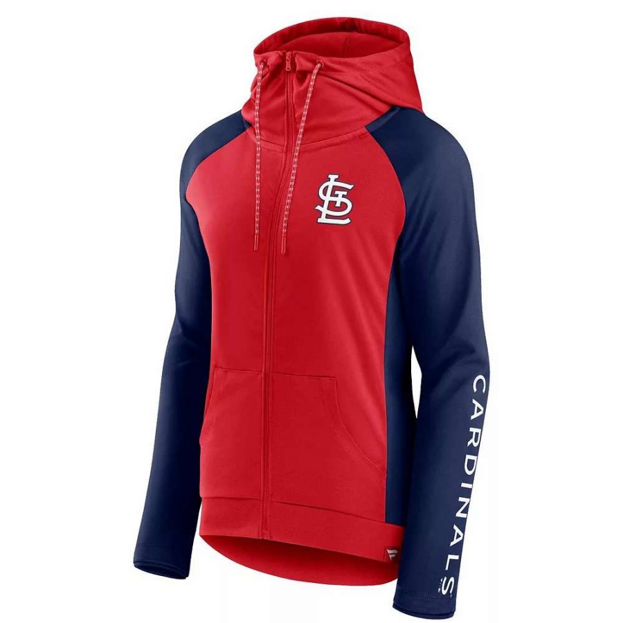 Tops * | Women'S Fanatics Branded Red/Navy St. Louis Cardinals Iconic Raglan Full-Zip Hoodie