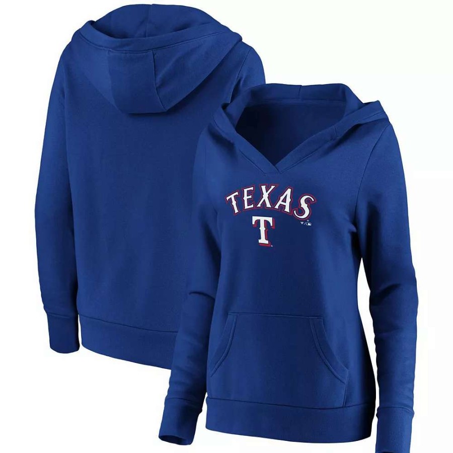 Tops * | Women'S Fanatics Branded Royal Texas Rangers Core Team Lockup V-Neck Pullover Hoodie