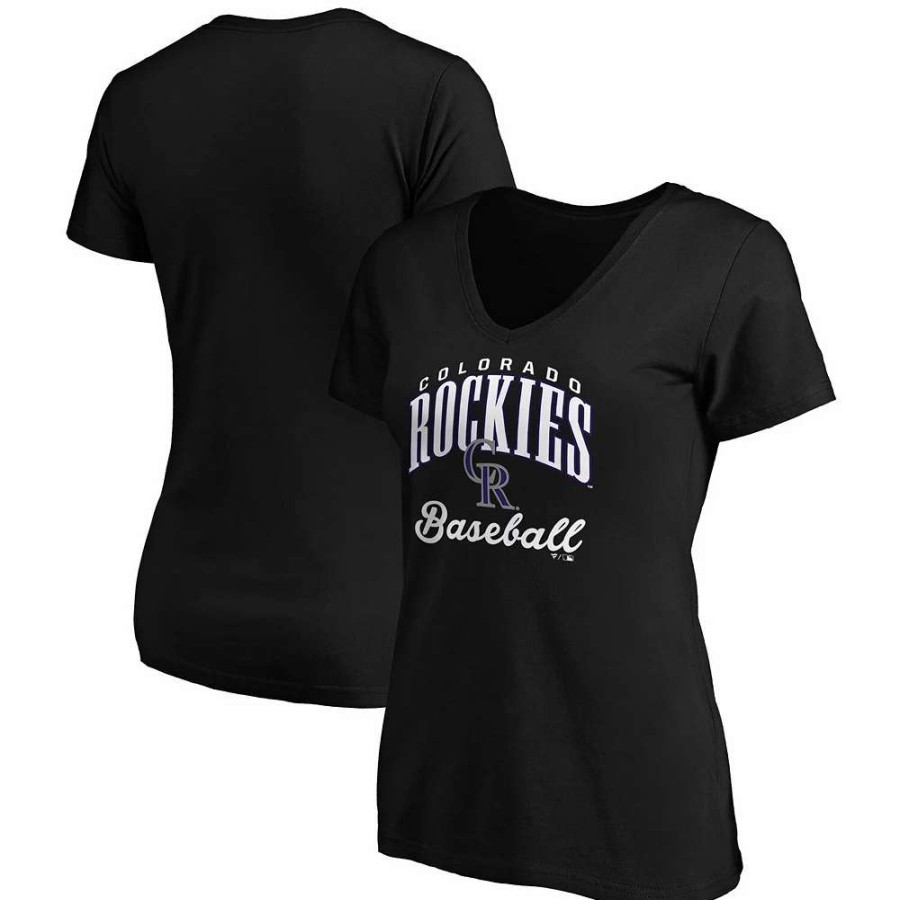 Tops * | Women'S Fanatics Branded Black Colorado Rockies Victory Script V-Neck T-Shirt