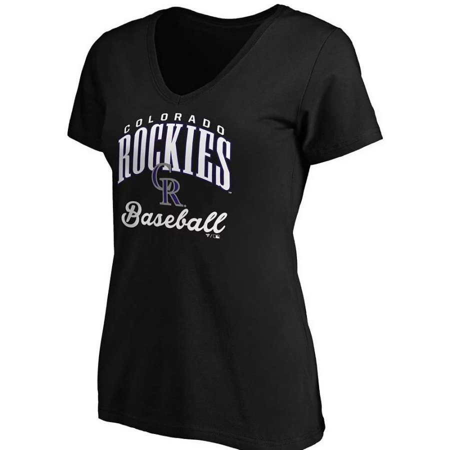 Tops * | Women'S Fanatics Branded Black Colorado Rockies Victory Script V-Neck T-Shirt