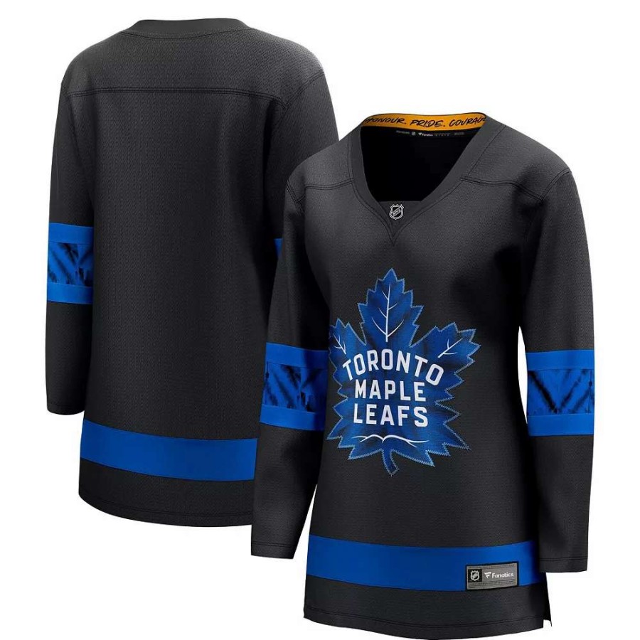 Tops * | Women'S Fanatics Branded Black Toronto Maple Leafs Alternate Premier Breakaway Reversible Blank Jersey