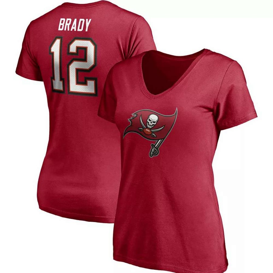 Tops * | Women'S Fanatics Branded Tom Brady Red Tampa Bay Buccaneers Player Icon Name & Number V-Neck T-Shirt