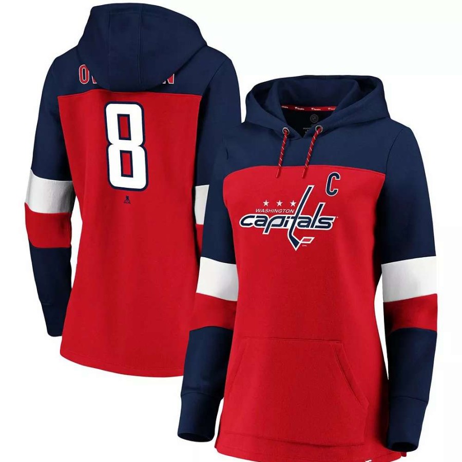 Tops * | Women'S Fanatics Branded Alexander Ovechkin Red/Navy Washington Capitals Heavy Block Pullover Hoodie