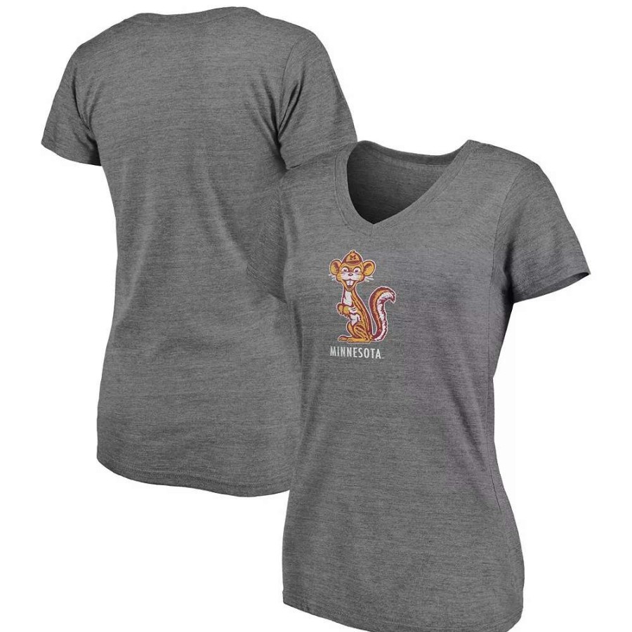 Tops * | Women'S Fanatics Branded Heathered Gray Minnesota Golden Gophers Vault Primary Logo V-Neck Tri-Blend T-Shirt