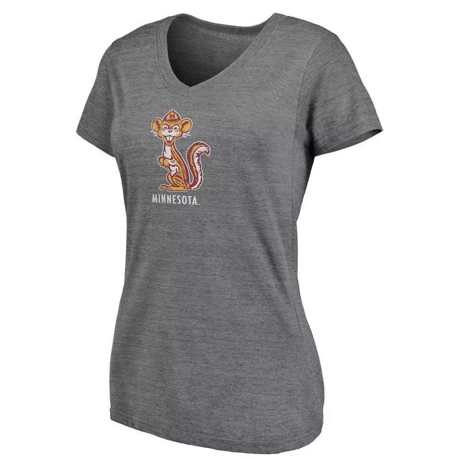 Tops * | Women'S Fanatics Branded Heathered Gray Minnesota Golden Gophers Vault Primary Logo V-Neck Tri-Blend T-Shirt