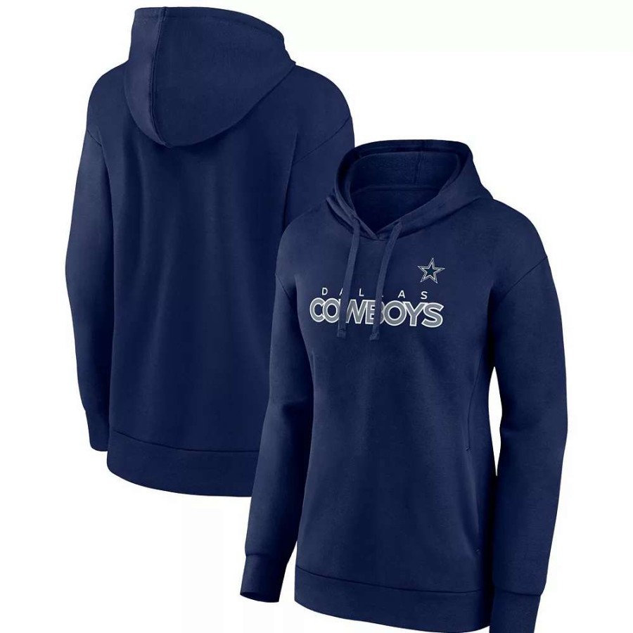 Tops * | Women'S Fanatics Branded Navy Dallas Cowboys Iconic Cotton Fleece Checklist Pullover Hoodie