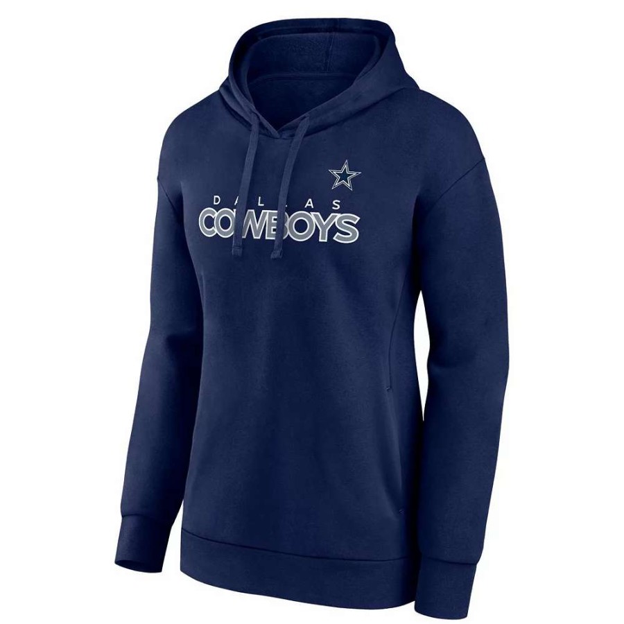 Tops * | Women'S Fanatics Branded Navy Dallas Cowboys Iconic Cotton Fleece Checklist Pullover Hoodie