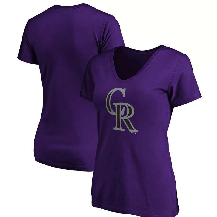 Tops * | Women'S Fanatics Branded Purple Colorado Rockies Core Official Logo V-Neck T-Shirt