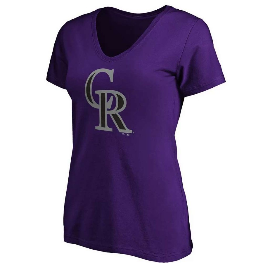 Tops * | Women'S Fanatics Branded Purple Colorado Rockies Core Official Logo V-Neck T-Shirt