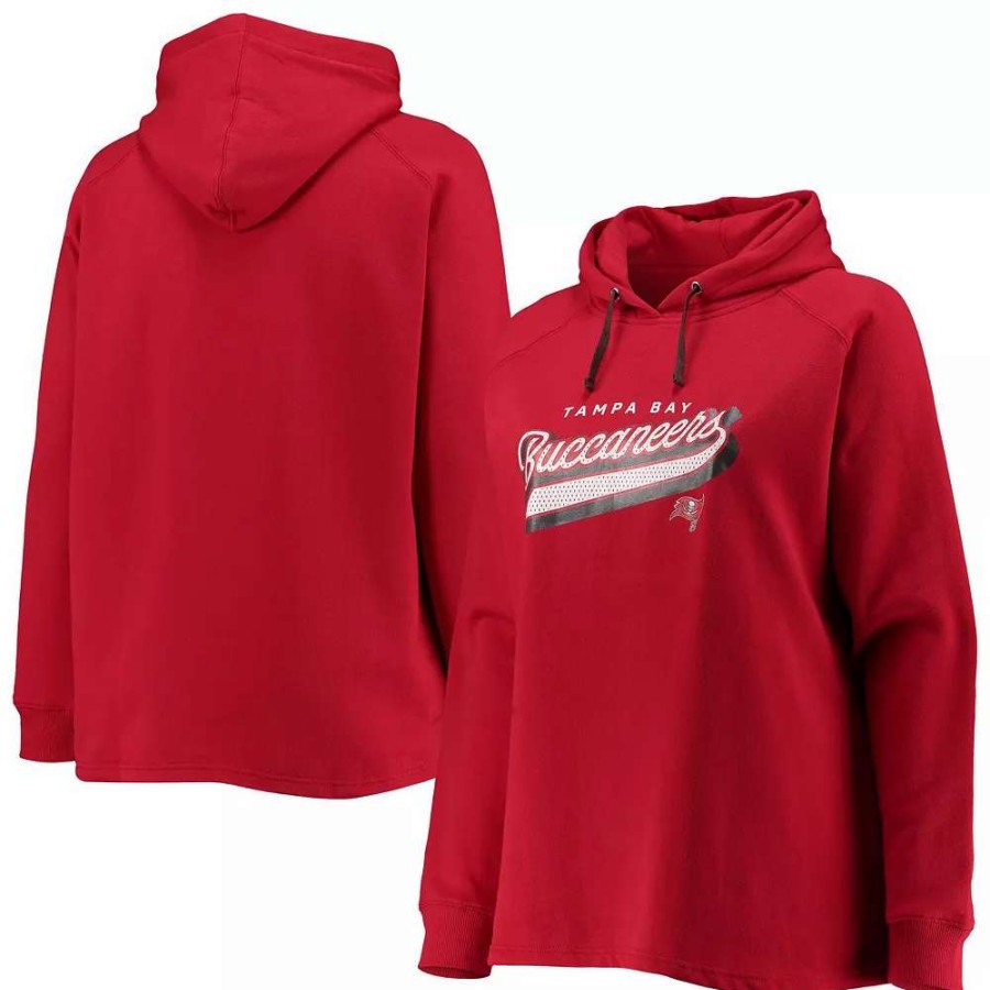 Tops * | Women'S Fanatics Branded Red Tampa Bay Buccaneers Plus Size First Contact Raglan Pullover Hoodie