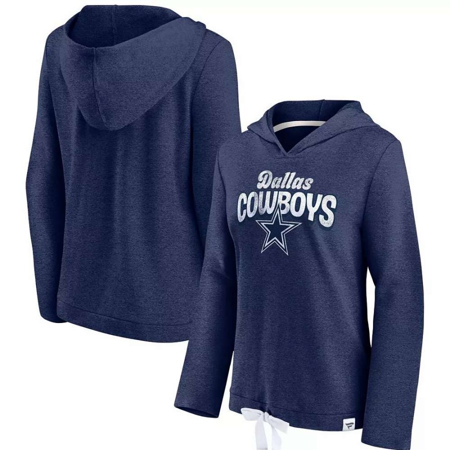 Tops * | Women'S Fanatics Branded Heathered Navy Dallas Cowboys First Team Flowy Pullover Hoodie