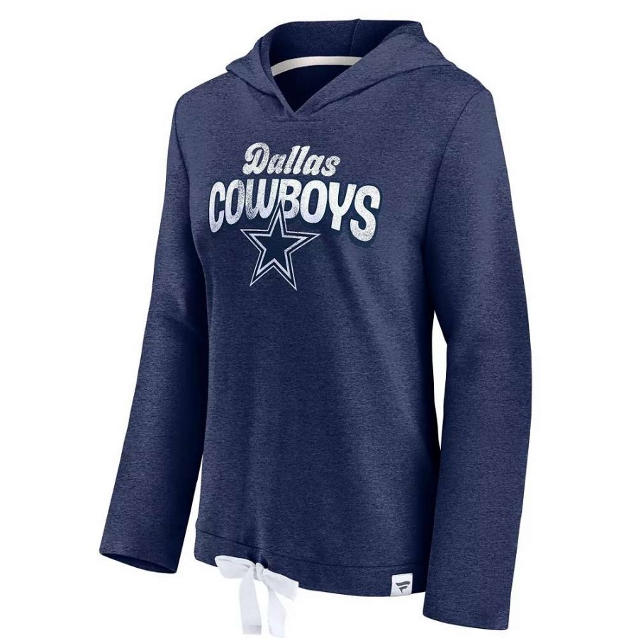 Tops * | Women'S Fanatics Branded Heathered Navy Dallas Cowboys First Team Flowy Pullover Hoodie