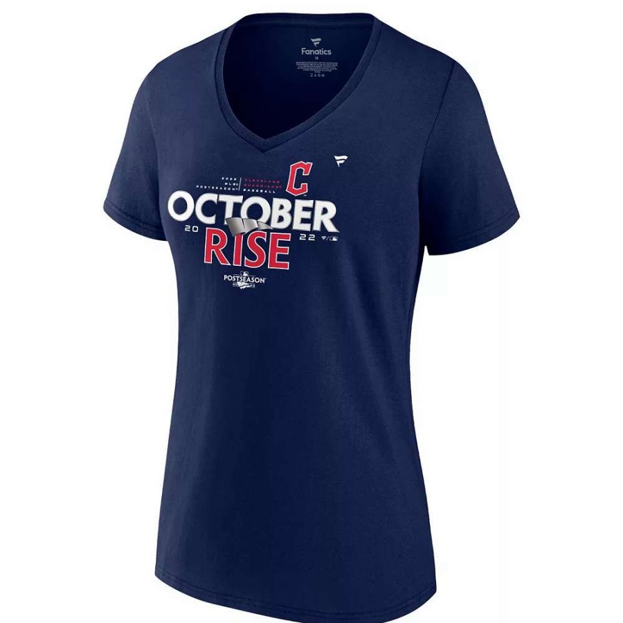 Tops * | Women'S Fanatics Branded Navy Cleveland Guardians 2022 Postseason Locker Room V-Neck T-Shirt