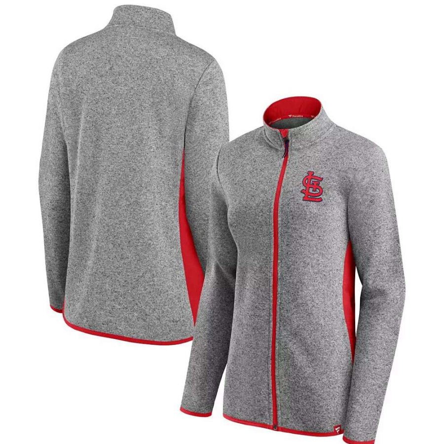 Outerwear * | Women'S Fanatics Branded Heathered Charcoal St. Louis Cardinals Primary Logo Fleece Full-Zip Jacket