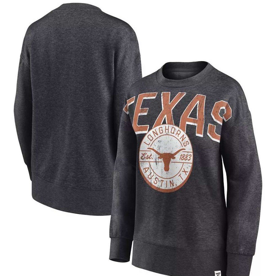 Tops * | Women'S Fanatics Branded Heathered Charcoal Texas Longhorns Jump Distribution Pullover Sweatshirt