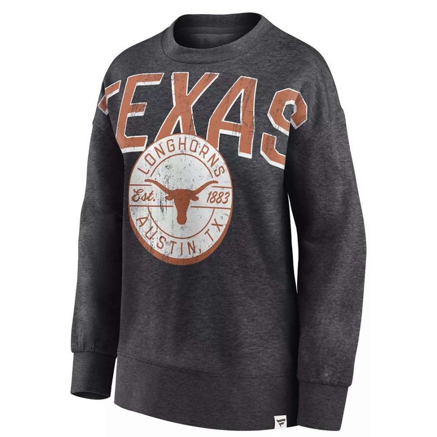 Tops * | Women'S Fanatics Branded Heathered Charcoal Texas Longhorns Jump Distribution Pullover Sweatshirt