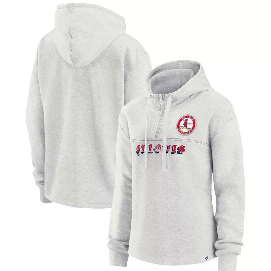 Tops * | Women'S Fanatics Branded Oatmeal St. Louis Cardinals True Classics Legacy Quarter-Zip Hoodie