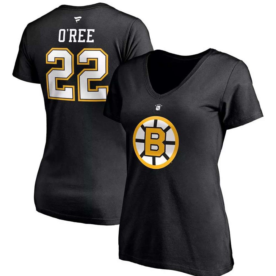 Tops * | Women'S Fanatics Branded Willie O'Ree Black Boston Bruins Authentic Stack Retired Player Name & Number V-Neck T-Shirt