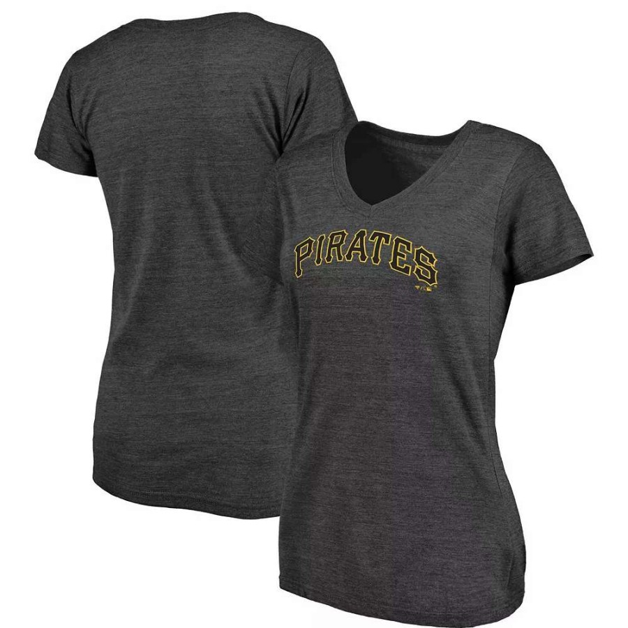 Tops * | Women'S Fanatics Branded Heathered Charcoal Pittsburgh Pirates Wordmark Tri-Blend V-Neck T-Shirt