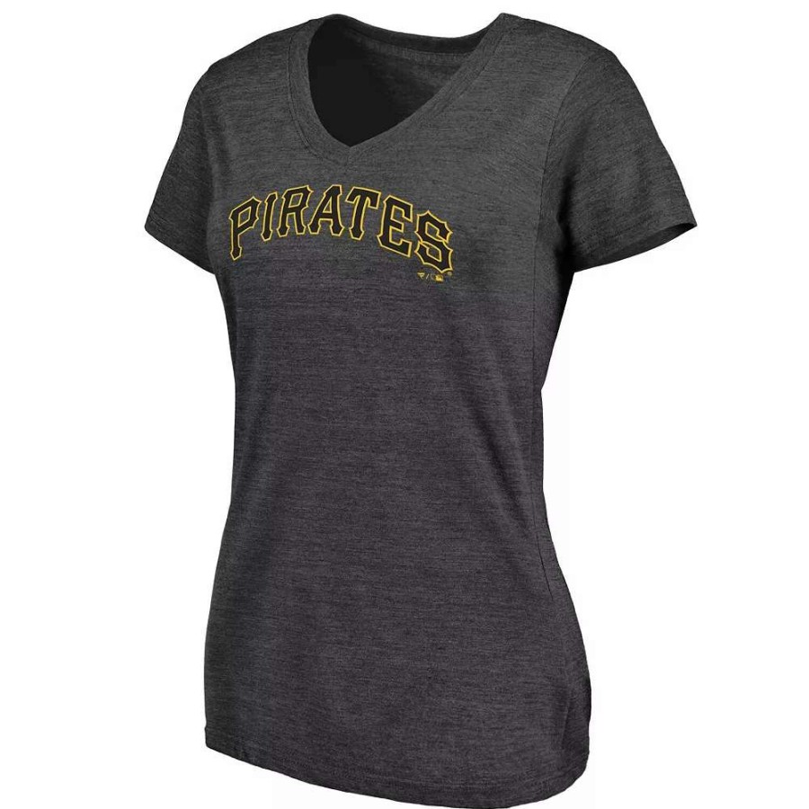 Tops * | Women'S Fanatics Branded Heathered Charcoal Pittsburgh Pirates Wordmark Tri-Blend V-Neck T-Shirt