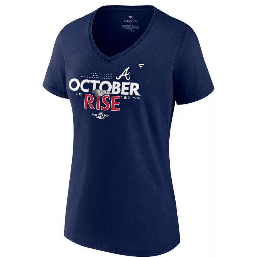 Tops * | Women'S Fanatics Branded Navy Atlanta Braves 2022 Postseason Locker Room V-Neck T-Shirt