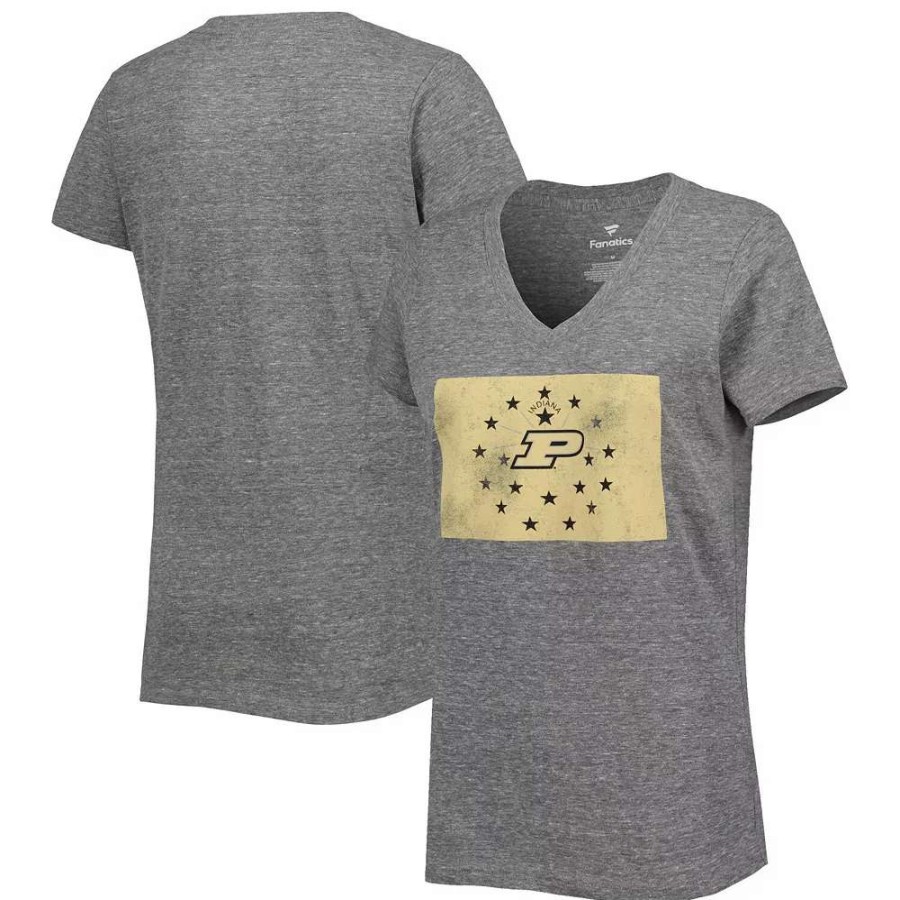 Tops * | Women'S Fanatics Branded Heather Gray Purdue Boilermakers State Flag Tri-Blend V-Neck T-Shirt