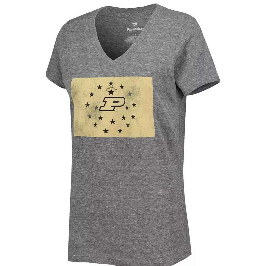 Tops * | Women'S Fanatics Branded Heather Gray Purdue Boilermakers State Flag Tri-Blend V-Neck T-Shirt