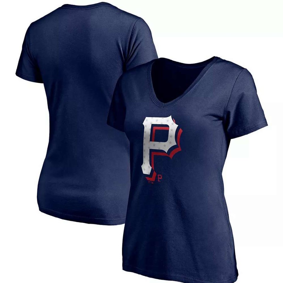 Tops * | Women'S Fanatics Branded Navy Pittsburgh Pirates Red White & Team V-Neck T-Shirt