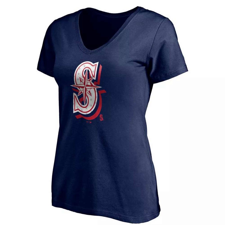 Tops * | Women'S Fanatics Branded Navy Seattle Mariners Red White & Team V-Neck T-Shirt