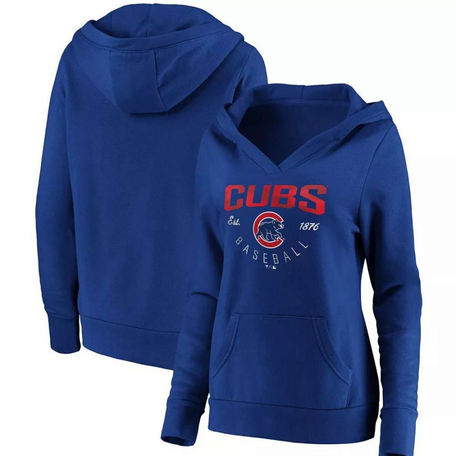 Tops * | Women'S Fanatics Branded Royal Chicago Cubs Core Live For It V-Neck Pullover Hoodie