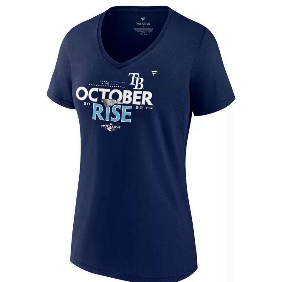 Tops * | Women'S Fanatics Branded Navy Tampa Bay Rays 2022 Postseason Locker Room V-Neck T-Shirt