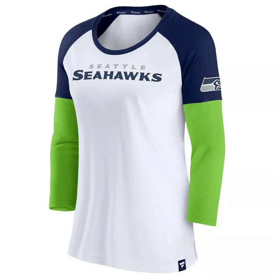 Tops * | Women'S Fanatics Branded White/College Navy Seattle Seahawks Durable Raglan 3/4-Sleeve T-Shirt