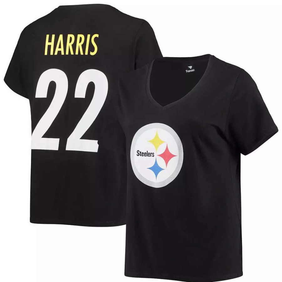 Tops * | Women'S Fanatics Branded Najee Harris Black Pittsburgh Steelers Plus Size Player Name & Number V-Neck T-Shirt