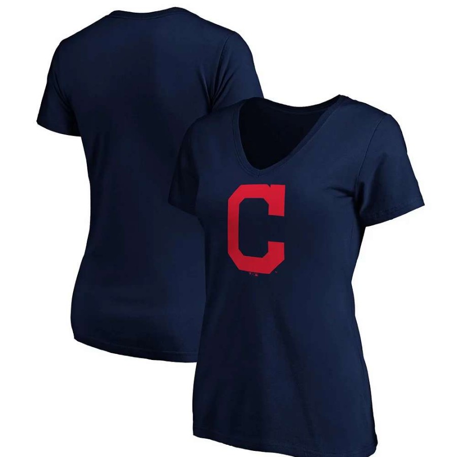 Tops * | Women'S Fanatics Branded Navy Cleveland Indians Core Official Logo V-Neck T-Shirt