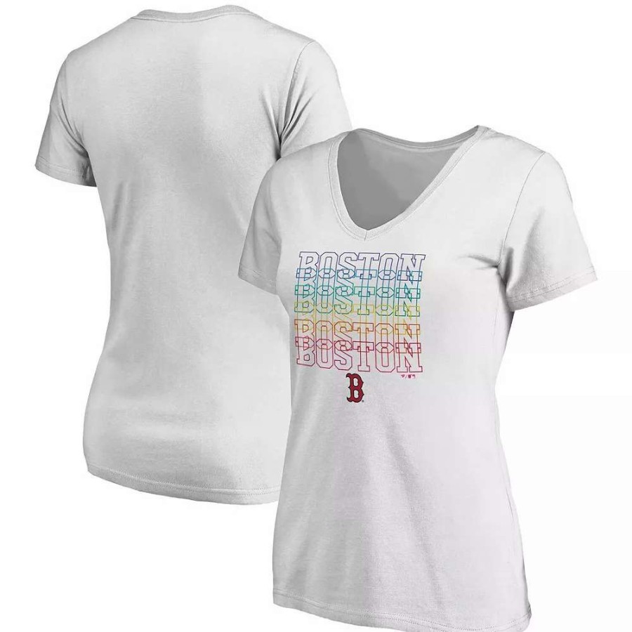 Tops * | Women'S Fanatics Branded White Boston Red Sox City Pride V-Neck T-Shirt