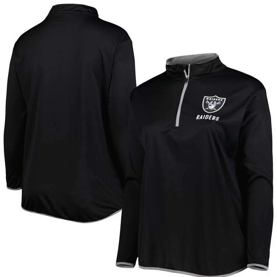 Tops * | Women'S Fanatics Branded Black Las Vegas Raiders Plus Size Worth The Drive Quarter-Zip Top