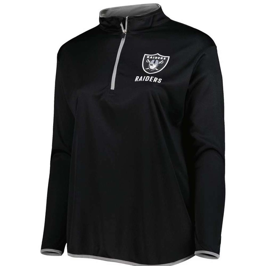 Tops * | Women'S Fanatics Branded Black Las Vegas Raiders Plus Size Worth The Drive Quarter-Zip Top