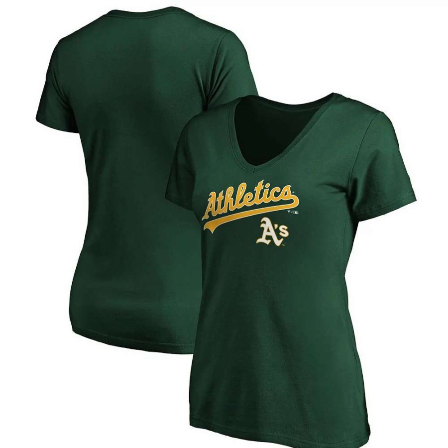 Tops * | Women'S Fanatics Branded Green Oakland Athletics Team Logo Lockup V-Neck T-Shirt