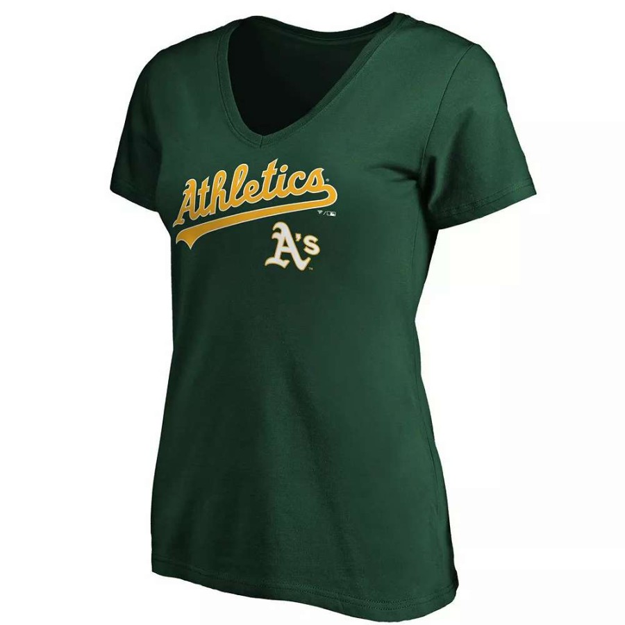 Tops * | Women'S Fanatics Branded Green Oakland Athletics Team Logo Lockup V-Neck T-Shirt