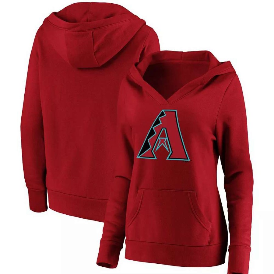 Tops * | Women'S Fanatics Branded Red Arizona Diamondbacks Official Logo Crossover V-Neck Pullover Hoodie