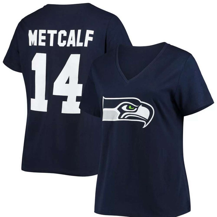 Tops * | Women'S Fanatics Branded Dk Metcalf College Navy Seattle Seahawks Plus Size Name & Number V-Neck T-Shirt