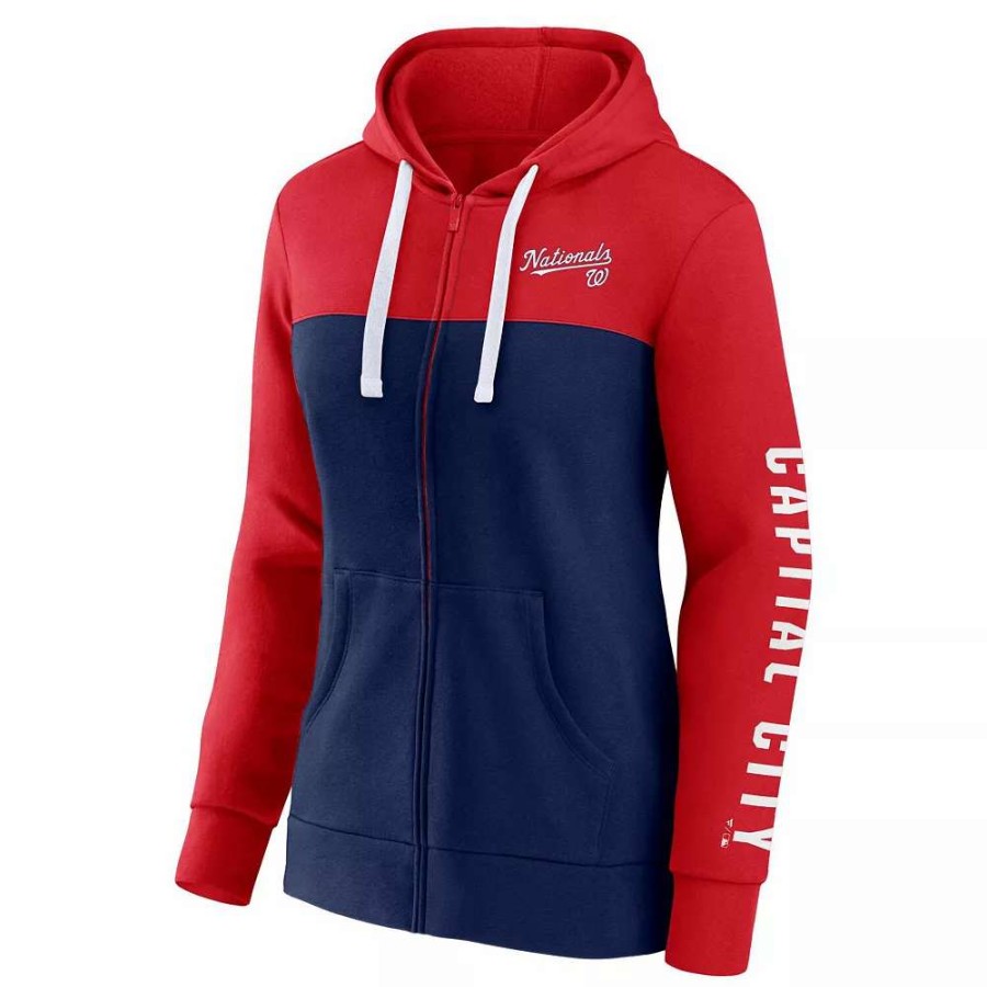 Tops * | Women'S Fanatics Branded Red/Navy Washington Nationals Take The Field Colorblocked Hoodie Full-Zip Jacket