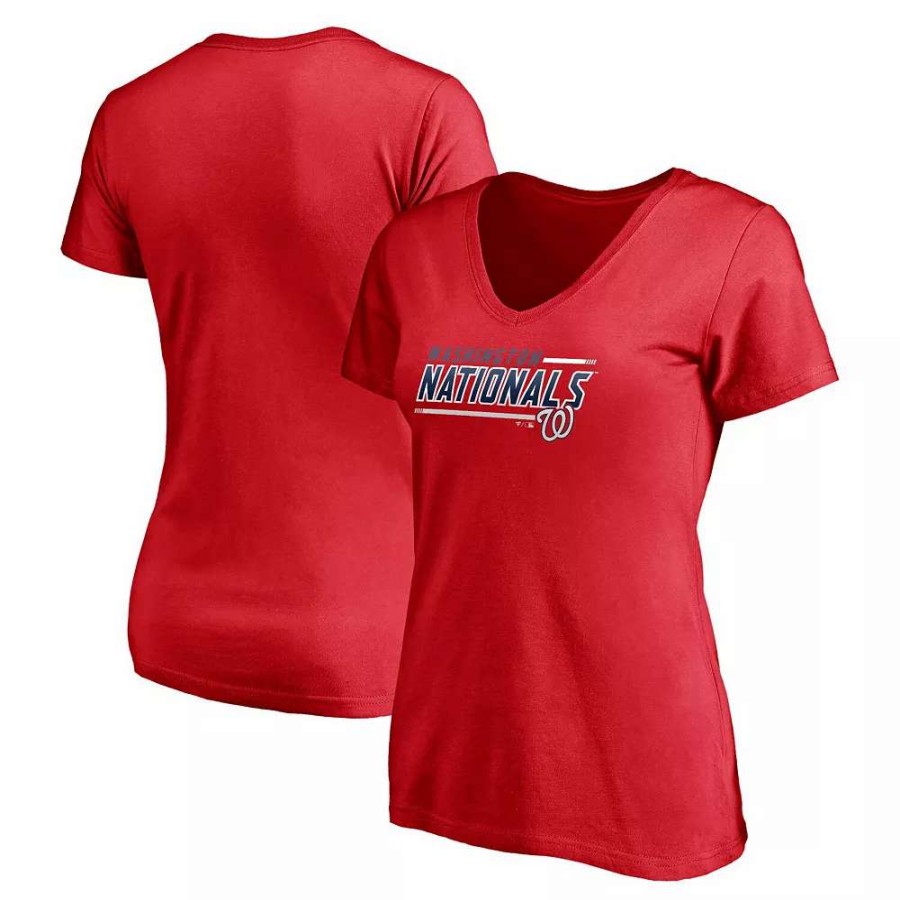 Tops * | Women'S Fanatics Branded Red Washington Nationals Plus Size Mascot In Bounds V-Neck T-Shirt